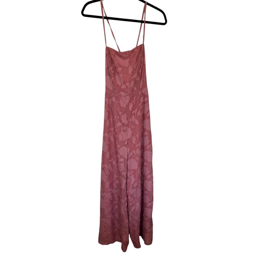 Lulus Flower Up Mauve Pink Sleeveless Lace Up Wide Leg Jumpsuit L Women Party